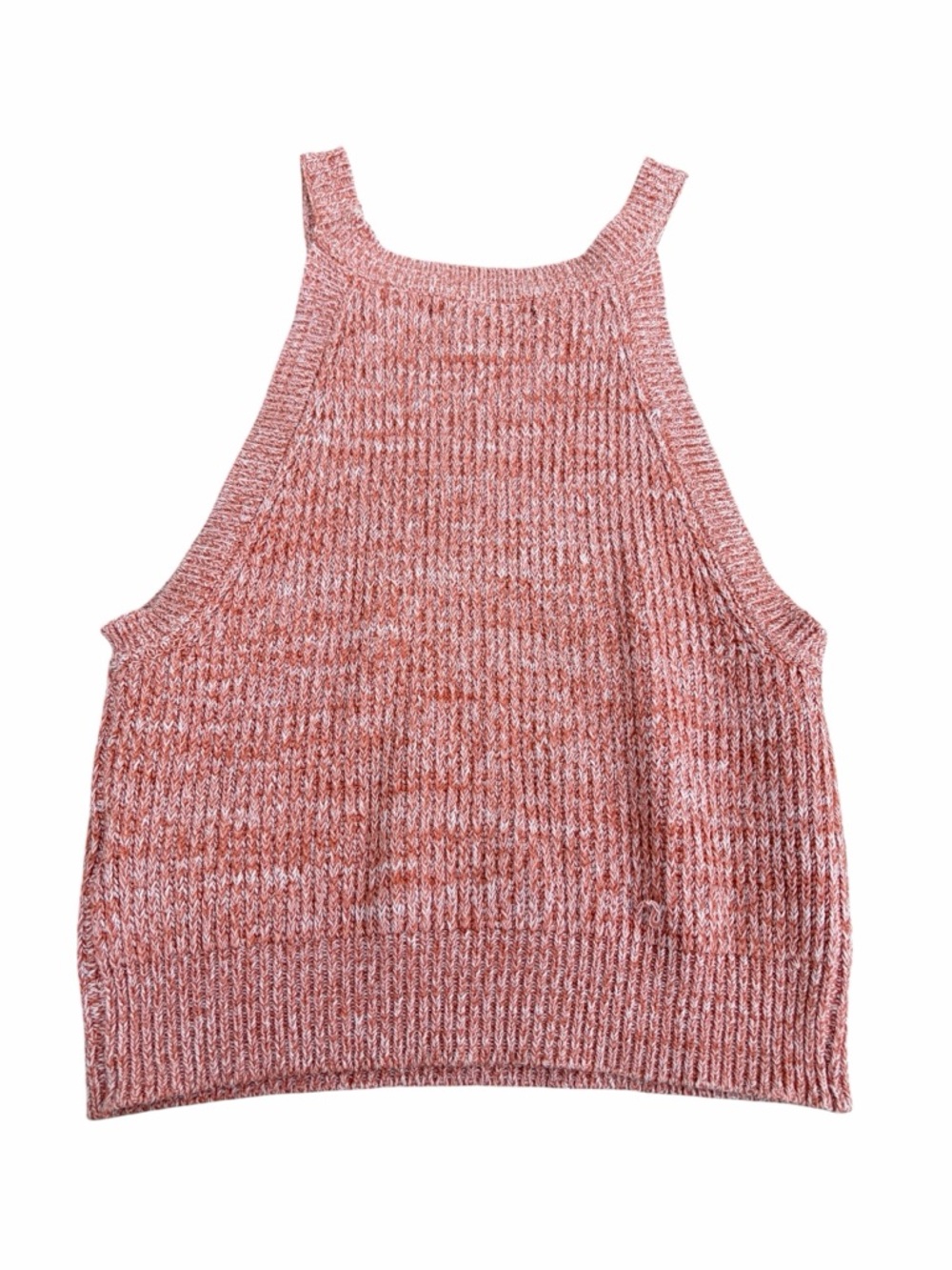Minimalist Ribbed Halter Knit Tank Top - Rust & White - Picture 3 of 7